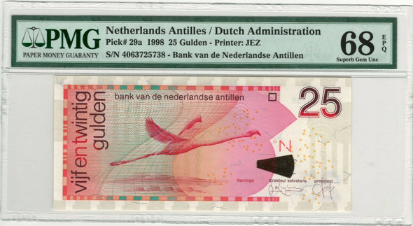 Netherlands: 1998 25 Gulden Antilles / Dutch Administration Banknote P.29a PMG 68 EPQ